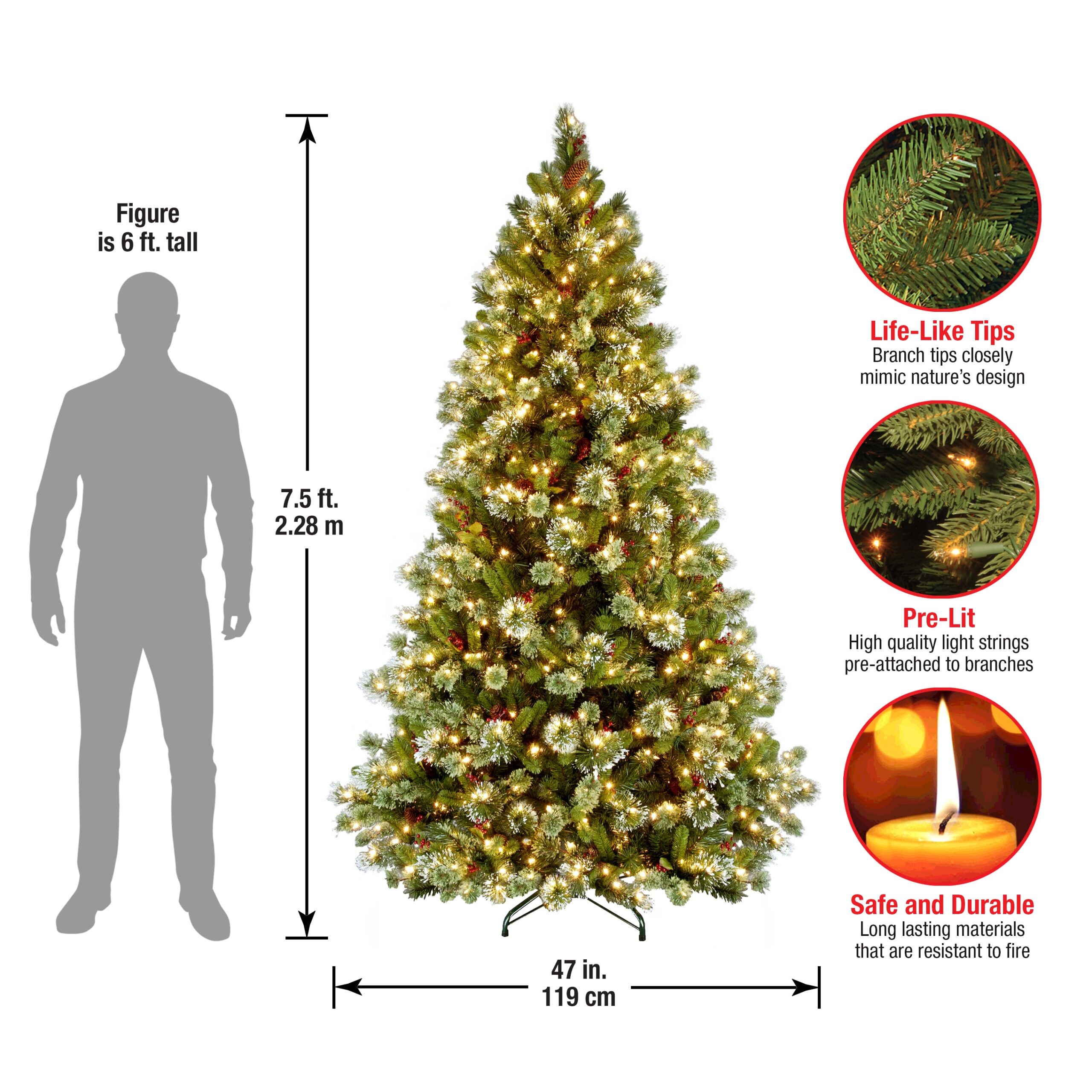 National Tree Company 7.5-ft Pine Pre-lit Artificial Christmas Tree with White Incandescent Lights