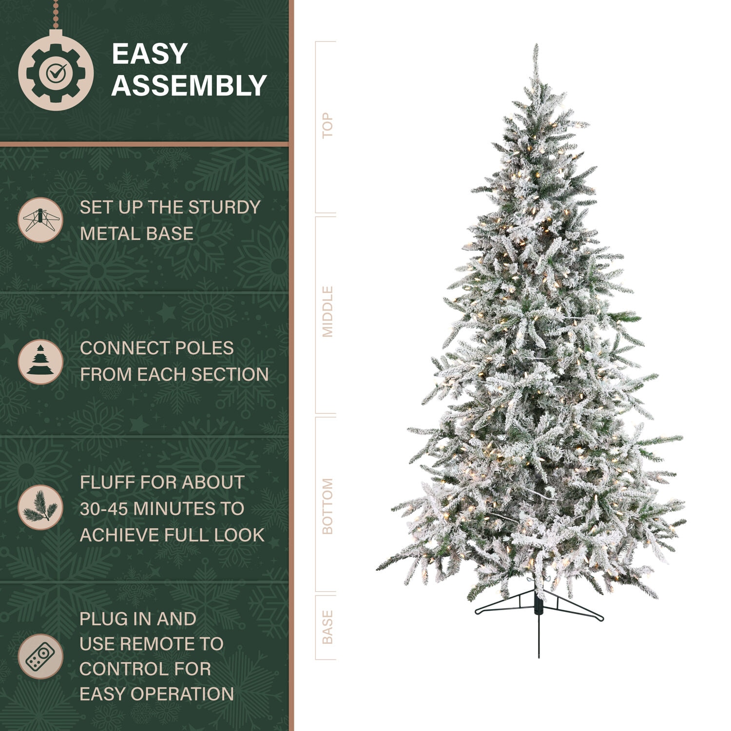 Fraser Hill Farm 7.5-ft Mountain pine Pre-lit Flocked White Artificial Christmas Tree with Multicolor LED Lights
