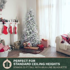 Fraser Hill Farm 7.5-ft Mountain pine Pre-lit Flocked White Artificial Christmas Tree with Multicolor LED Lights