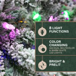 Fraser Hill Farm 7.5-ft Mountain pine Pre-lit Flocked White Artificial Christmas Tree with Multicolor LED Lights