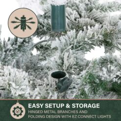 Fraser Hill Farm 7.5-ft Mountain pine Pre-lit Flocked White Artificial Christmas Tree with Multicolor LED Lights