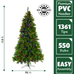 Fraser Hill Farm 7.5-ft Canyon pine Pre-lit Artificial Christmas Tree LED Lights