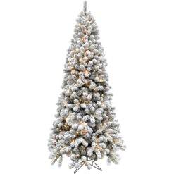 Fraser Hill Farm 7.5-ft Alaskan pine Pre-lit Flocked White Artificial Christmas Tree with White LED Lights
