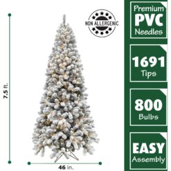 Fraser Hill Farm 7.5-ft Alaskan pine Pre-lit Flocked White Artificial Christmas Tree with White LED Lights