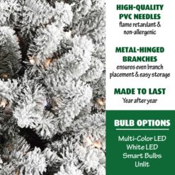 Fraser Hill Farm 7.5-ft Alaskan pine Pre-lit Flocked White Artificial Christmas Tree with White LED Lights