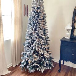 Fraser Hill Farm 7.5-ft Alaskan pine Pre-lit Flocked White Artificial Christmas Tree with White LED Lights