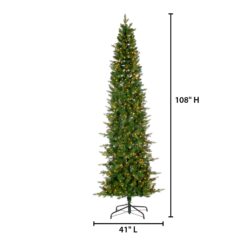 Sterling Tree Company 9-ft Pine Pre-lit Slim Artificial Christmas Tree with White Incandescent Lights