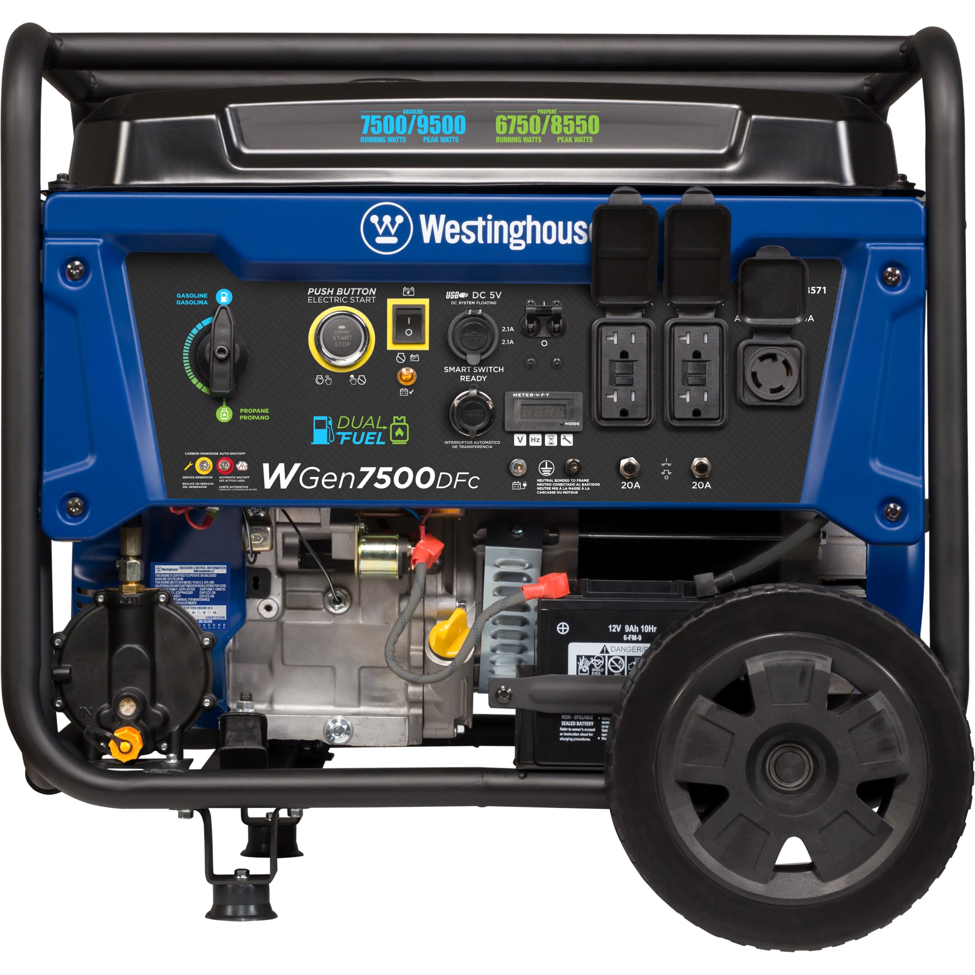 Westinghouse WGen7500DFc Remote Electric Start 9500 / 7500 -Watt Dual fuel Portable Generator