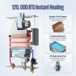 Westinghouse Apolo Performance Propane Gas Tankless Water Heater 120,000 BTU, Up to 5.1 GPM Instant Hot Water Heater NG, Smart WIFI Enabled, Indoor, 120V, CSA Certified, Gray