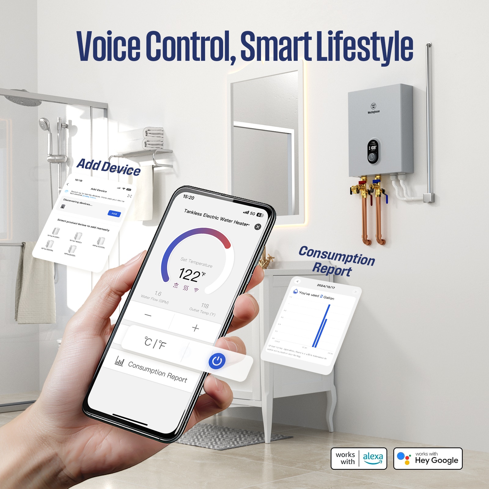 Westinghouse Apolo Performance 24 kW 5.6 GPM 240-Volt Smart WiFi Control Tankless Electric Water Heater