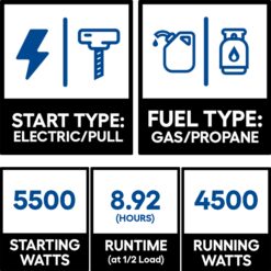 DuroMax HX 210cc Electric Start Camping and RV Ready 5500 / 4500 -Watt Dual fuel Portable Generator