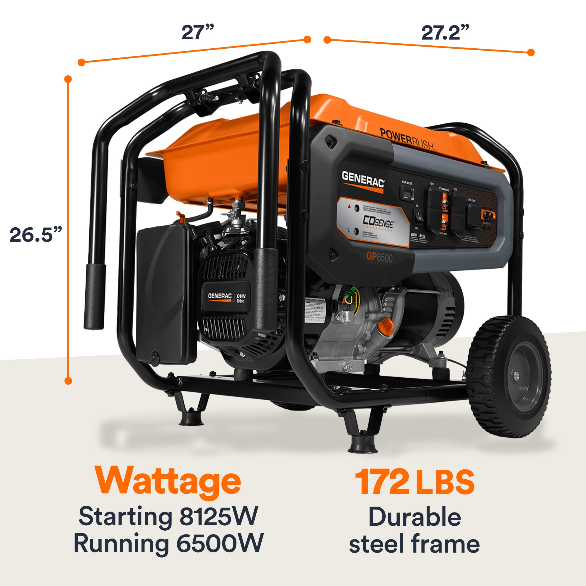 Generac Gas-Powered 8125 / 6500 -Watt Single fuel Portable Generator