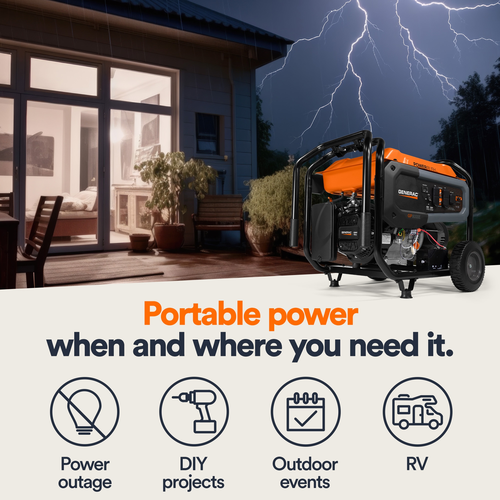 Generac Gas-Powered 49 State 10000 / 8000 -Watt Single fuel Portable Generator