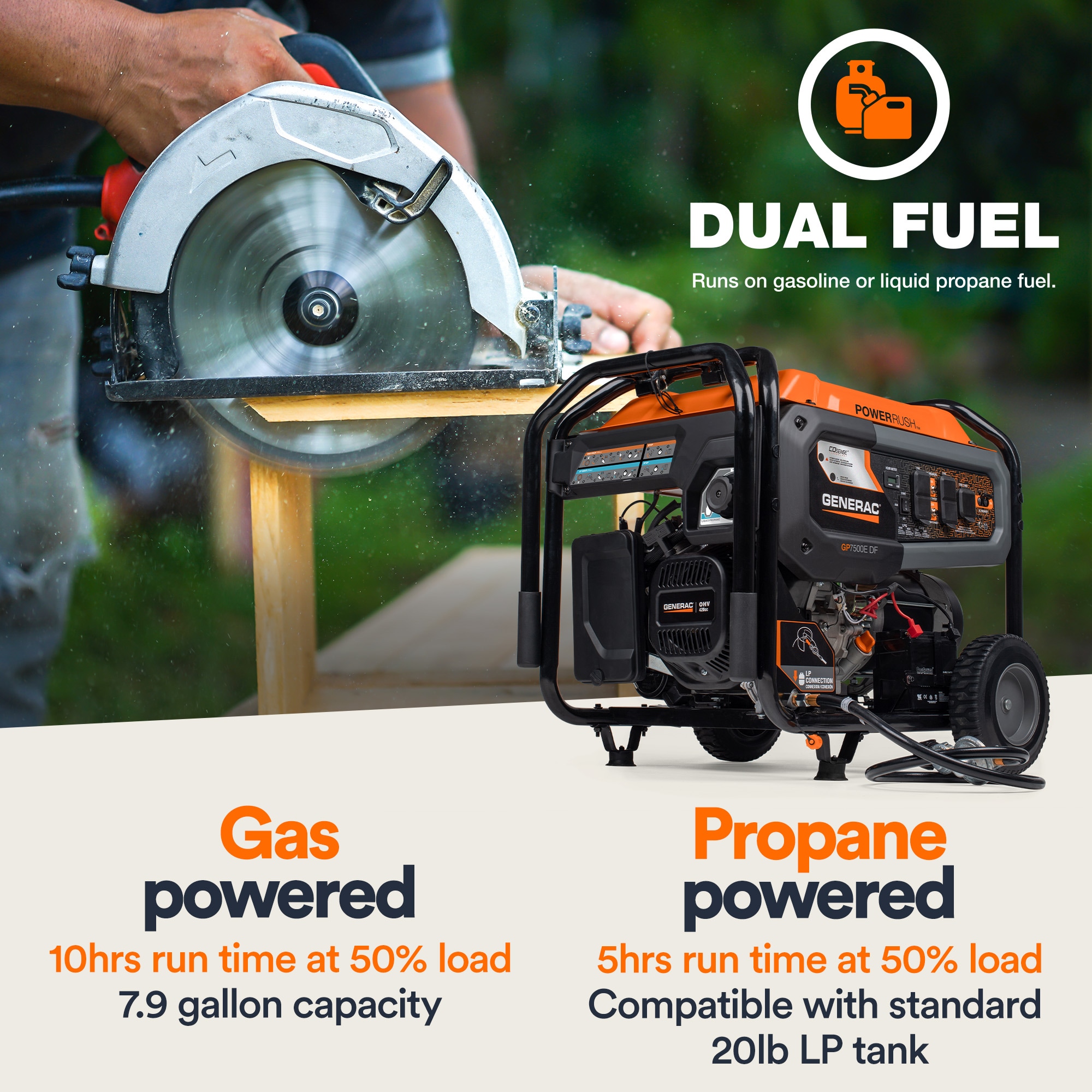 Generac 9400 / 7500 -Watt Dual fuel Portable Generator