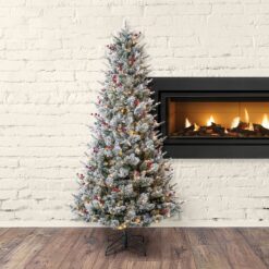Holiday Living Glacier 7.5-ft Fir Pre-lit Slim Flocked White Artificial Christmas Tree with White LED Lights