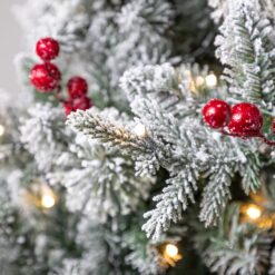 Holiday Living Glacier 7.5-ft Fir Pre-lit Slim Flocked White Artificial Christmas Tree with White LED Lights