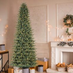GE 12-ft Montana fir Pre-lit Artificial Christmas Tree with White LED Lights