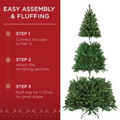 Best Choice Products Pre-Lit Spruce Artificial Christmas Tree w/ Easy Assembly Metal Hinges Foldable Base