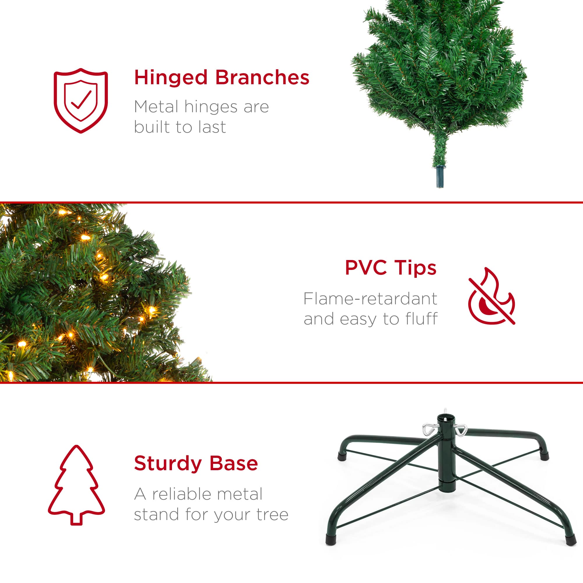 Best Choice Products Pre-Lit Spruce Artificial Christmas Tree w/ Easy Assembly Metal Hinges Foldable Base