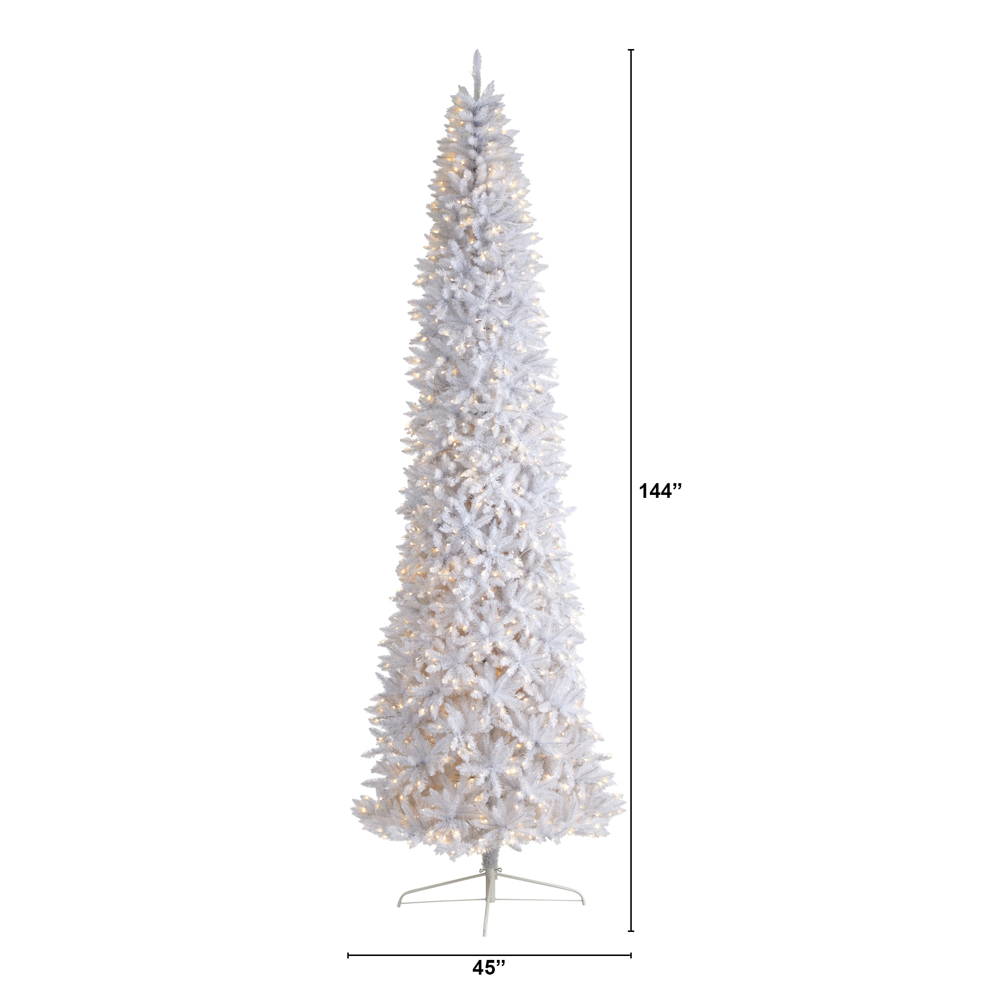Nearly Natural 12-ft Douglas fir Pre-lit Slim White Artificial Christmas Tree with White LED Lights