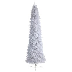 Nearly Natural 12-ft Douglas fir Pre-lit Slim White Artificial Christmas Tree with White LED Lights