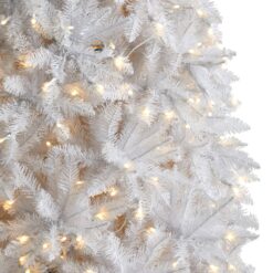 Nearly Natural 12-ft Douglas fir Pre-lit Slim White Artificial Christmas Tree with White LED Lights