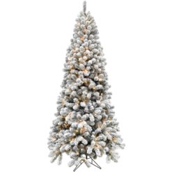 Fraser Hill Farm 10-ft Alaskan pine Pre-lit Flocked Artificial Christmas Tree with Clear Incandescent Lights