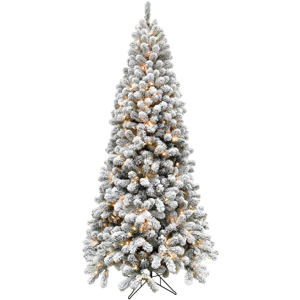 Fraser Hill Farm 10-ft Alaskan pine Pre-lit Flocked Artificial Christmas Tree with Clear Incandescent Lights