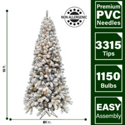 Fraser Hill Farm 10-ft Alaskan pine Pre-lit Flocked Artificial Christmas Tree with Clear Incandescent Lights
