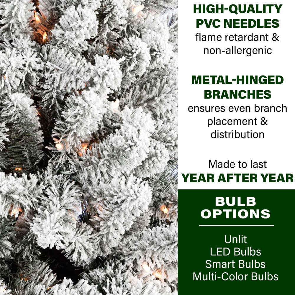 Fraser Hill Farm 10-ft Alaskan pine Pre-lit Flocked Artificial Christmas Tree with Clear Incandescent Lights