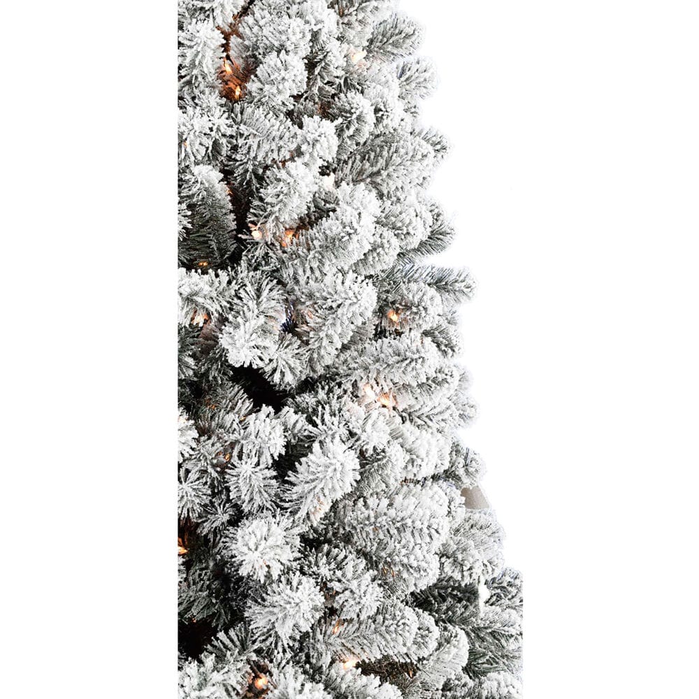 Fraser Hill Farm 10-ft Alaskan pine Pre-lit Flocked Artificial Christmas Tree with Clear Incandescent Lights