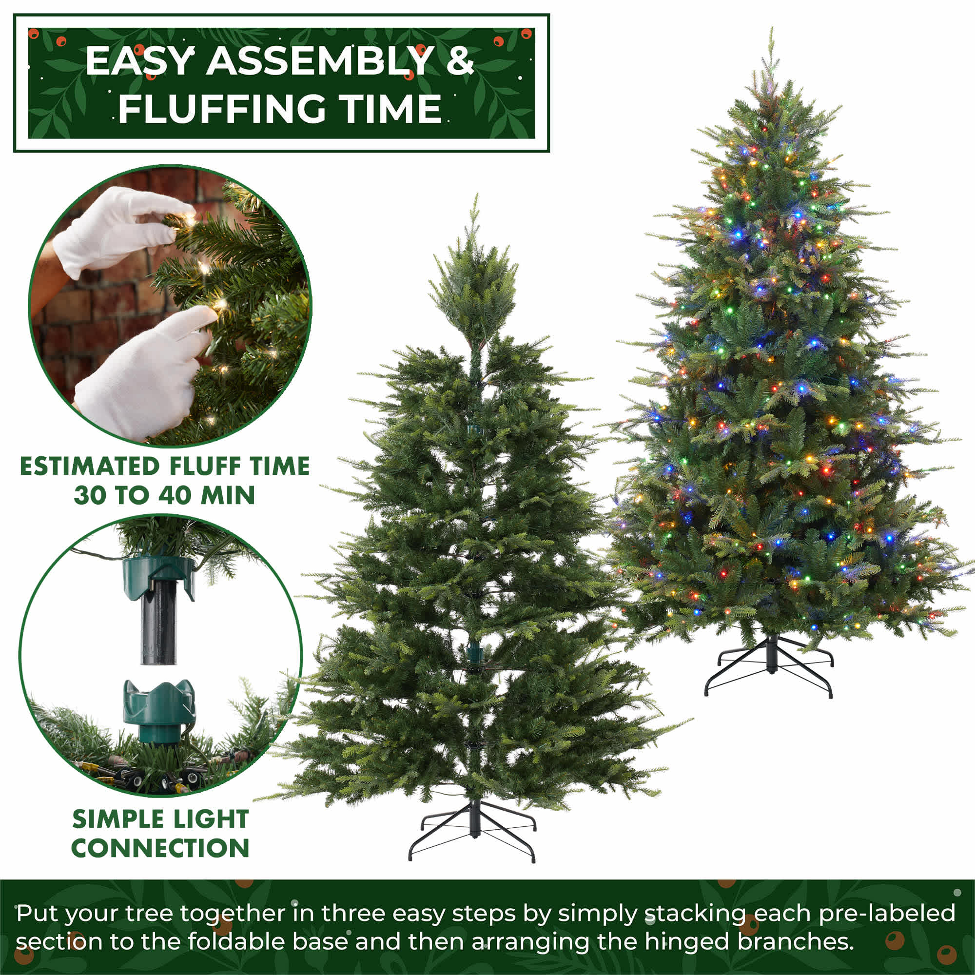Casafield Pre-Lit Aspen Fir Artificial Holiday Christmas Tree with Stand