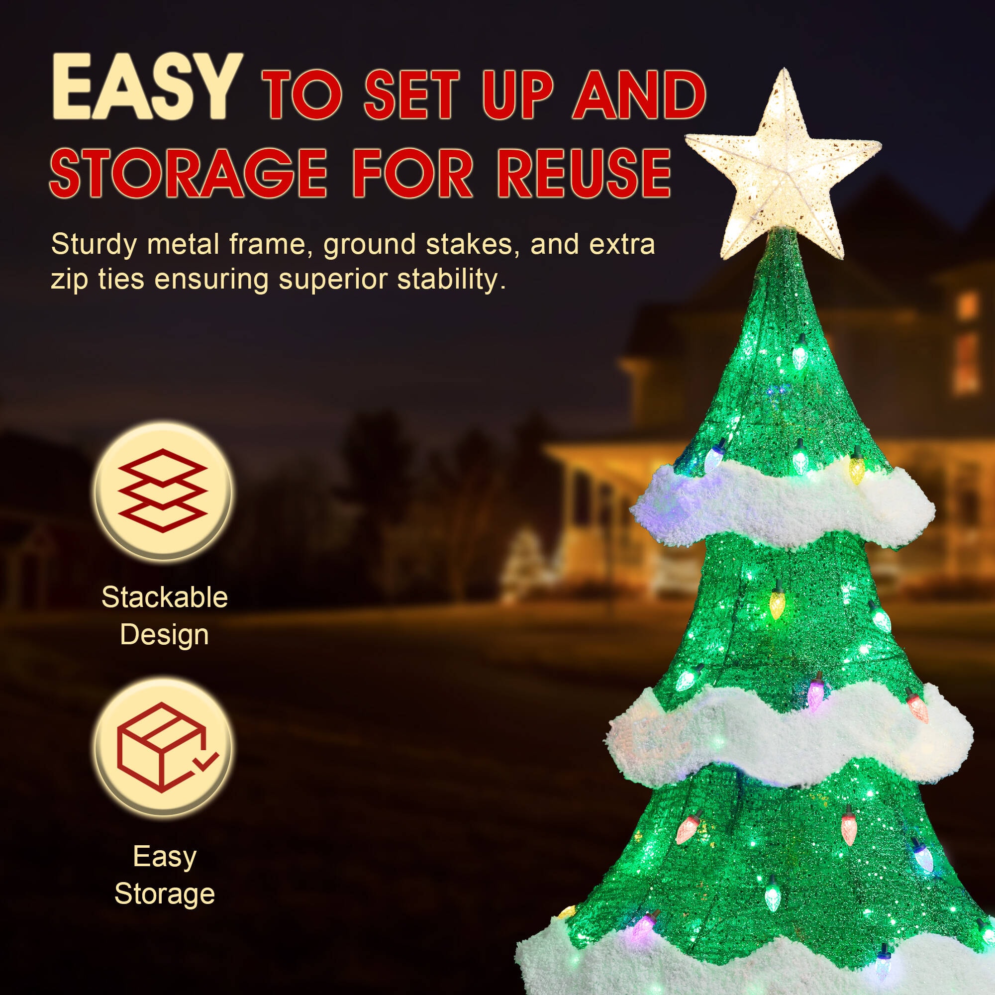 Glitzhome 74.5-in Freestanding Christmas tree Light with White LED Lights