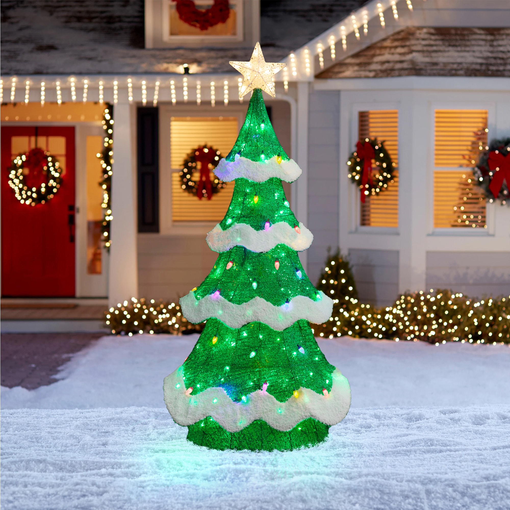 Glitzhome 74.5-in Freestanding Christmas tree Light with White LED Lights