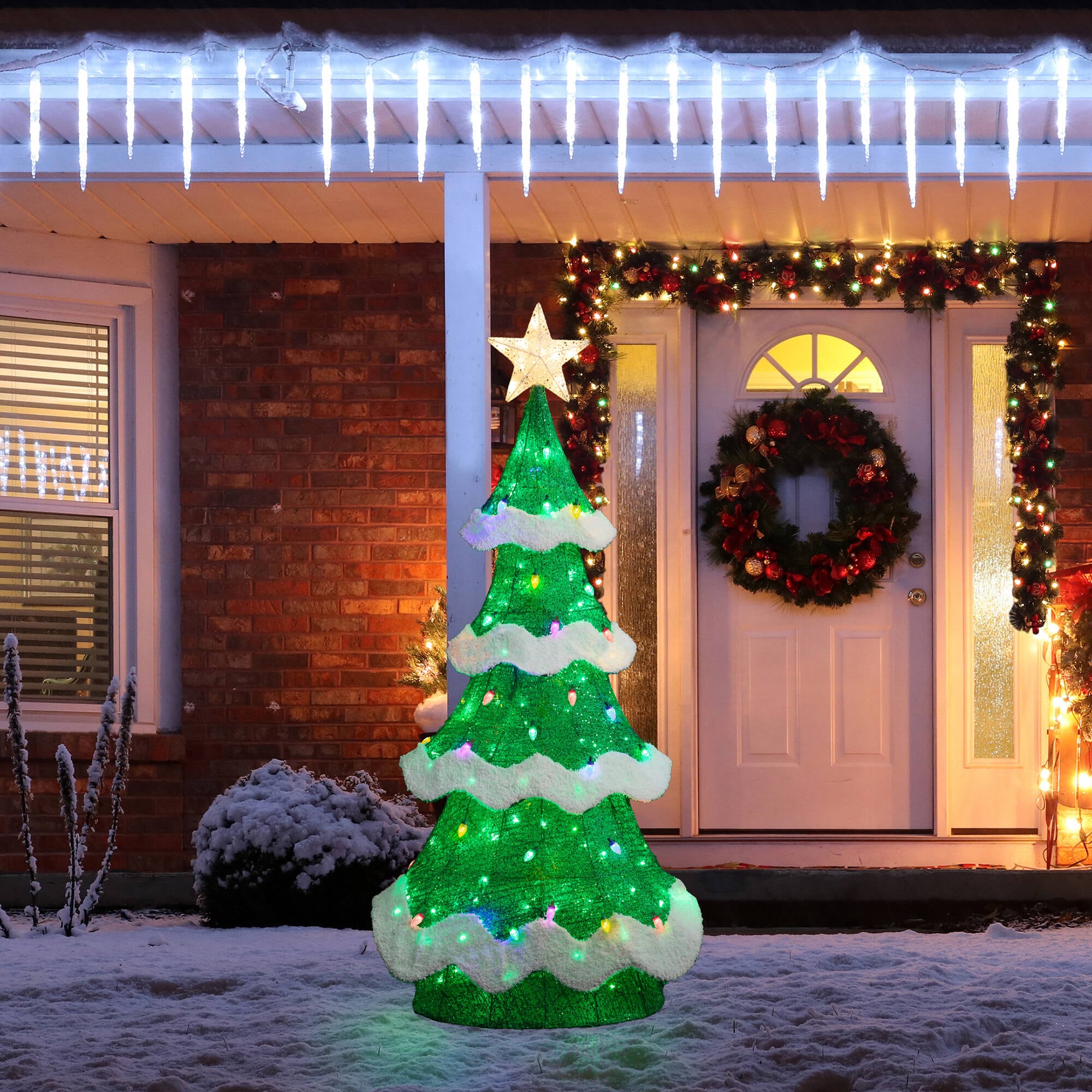 Glitzhome 74.5-in Freestanding Christmas tree Light with White LED Lights