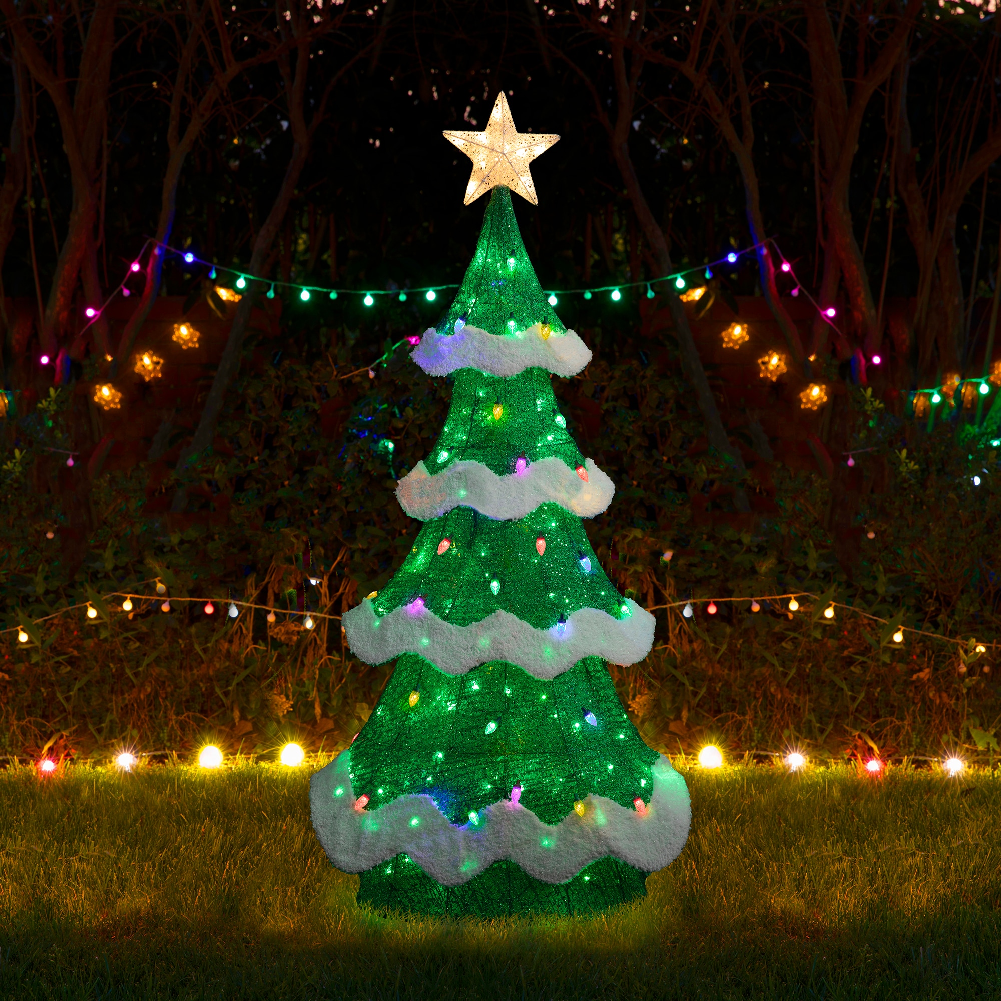 Glitzhome 74.5-in Freestanding Christmas tree Light with White LED Lights