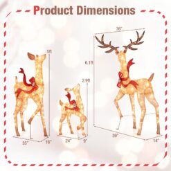 LIVIZA 73.2-in Freestanding Reindeer Yard decoration with White LED Lights