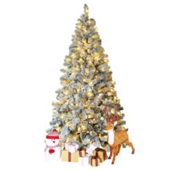 VEIKOUS 7.5-ft Pine Pre-lit Flocked White Artificial Christmas Tree with White LED Lights