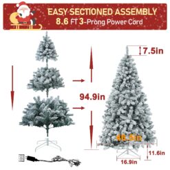 VEIKOUS 7.5-ft Pine Pre-lit Flocked White Artificial Christmas Tree with White LED Lights