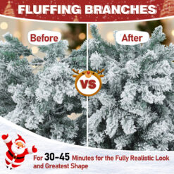 VEIKOUS 7.5-ft Pine Pre-lit Flocked White Artificial Christmas Tree with White LED Lights
