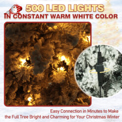 VEIKOUS 7.5-ft Pine Pre-lit Flocked White Artificial Christmas Tree with White LED Lights