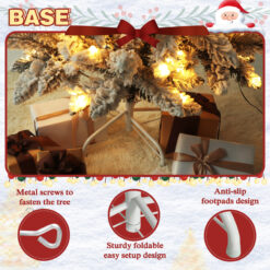 VEIKOUS 7.5-ft Pine Pre-lit Flocked White Artificial Christmas Tree with White LED Lights