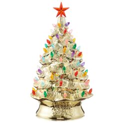 Casafield 24-in Hand Painted Ceramic Christmas Tree - Gold Pre-Lit Tree w/ Star