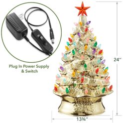 Casafield 24-in Hand Painted Ceramic Christmas Tree - Gold Pre-Lit Tree w/ Star