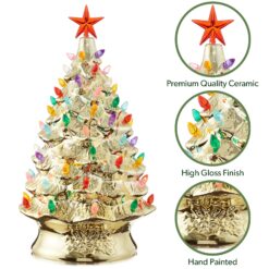 Casafield 24-in Hand Painted Ceramic Christmas Tree - Gold Pre-Lit Tree w/ Star