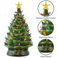 Casafield 24-in Hand Painted Ceramic Christmas Tree - Green Pre-Lit Tree w/ Star