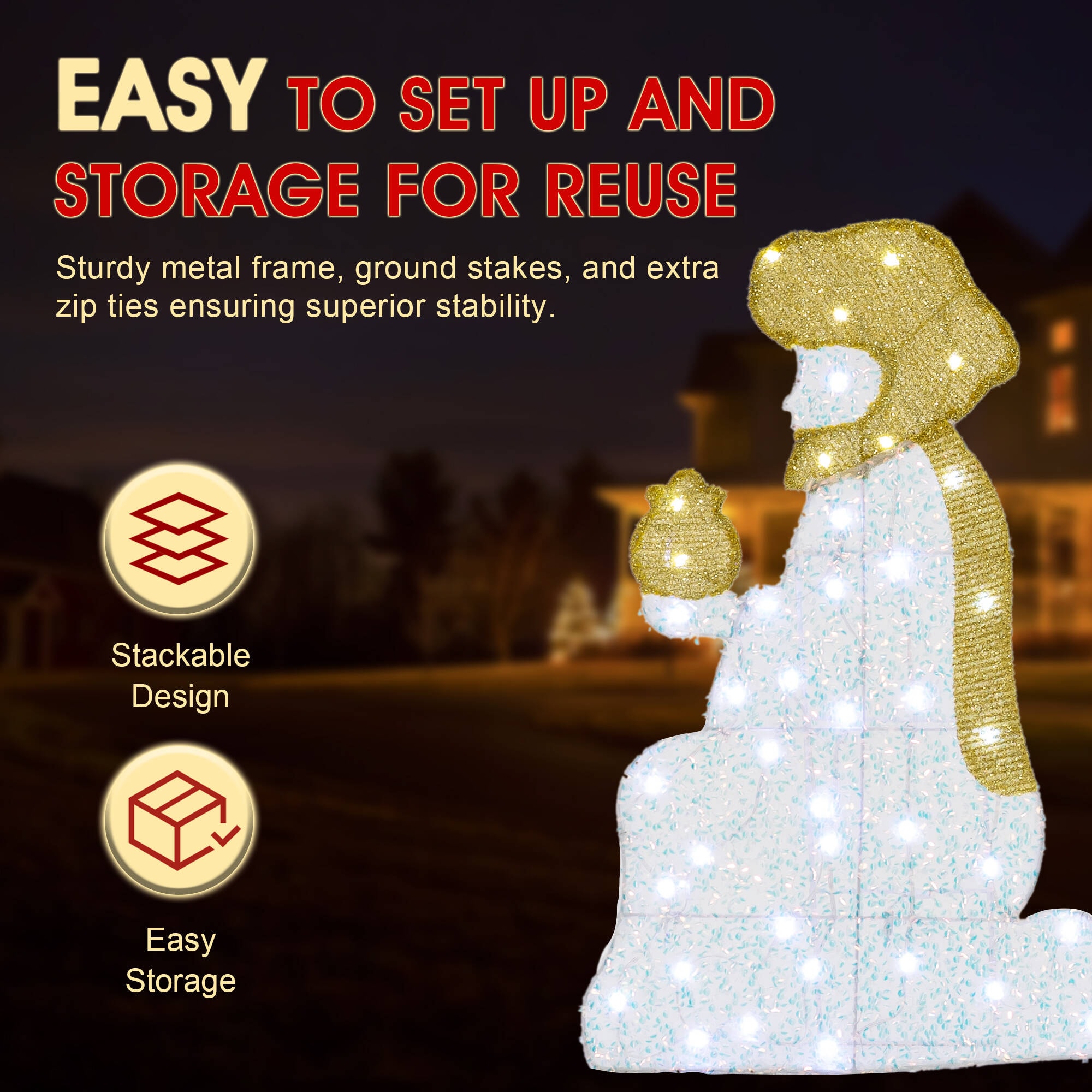 Glitzhome 55-in Freestanding Merry Christmas Light with White LED Lights