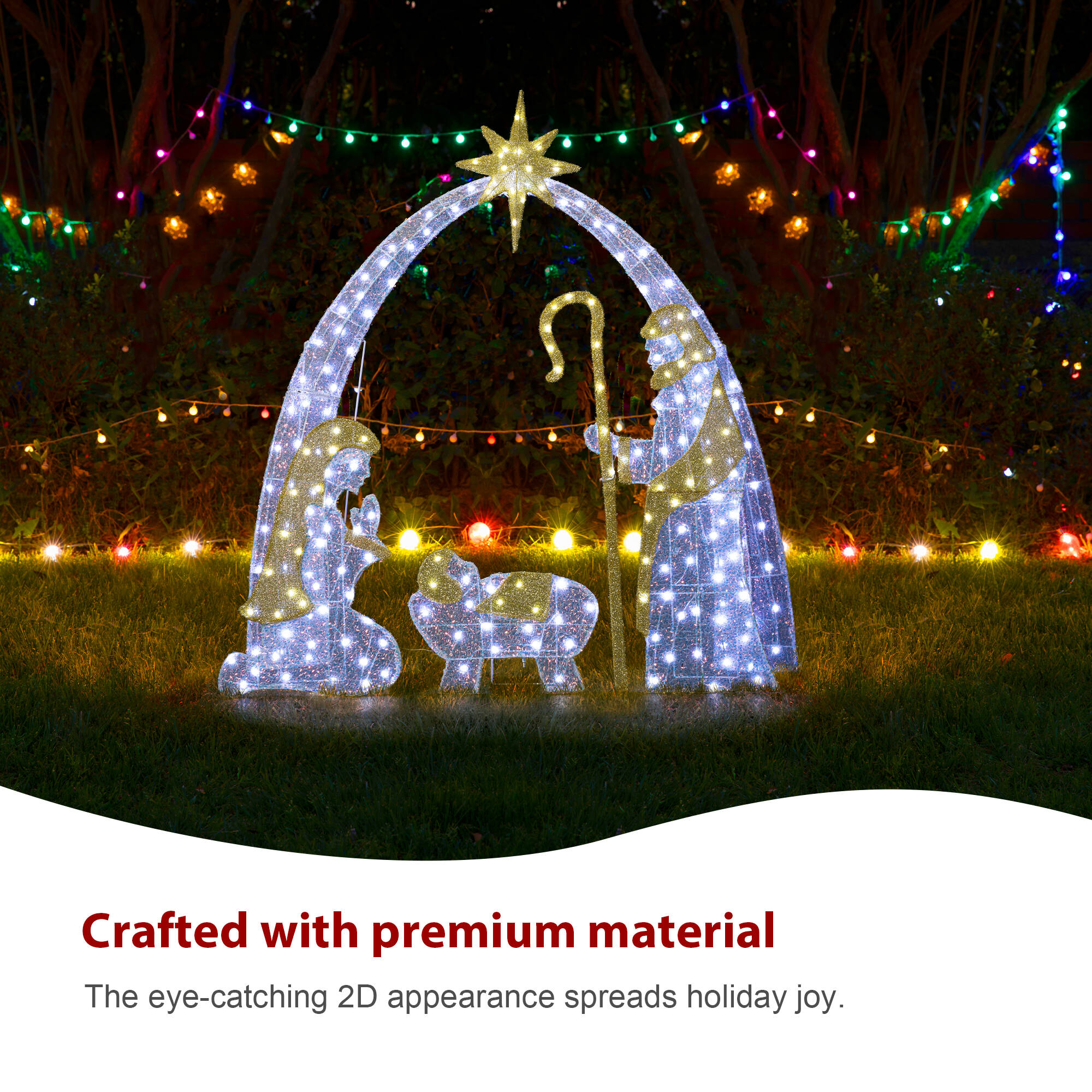 Glitzhome 55-in Freestanding Merry Christmas Light with White LED Lights
