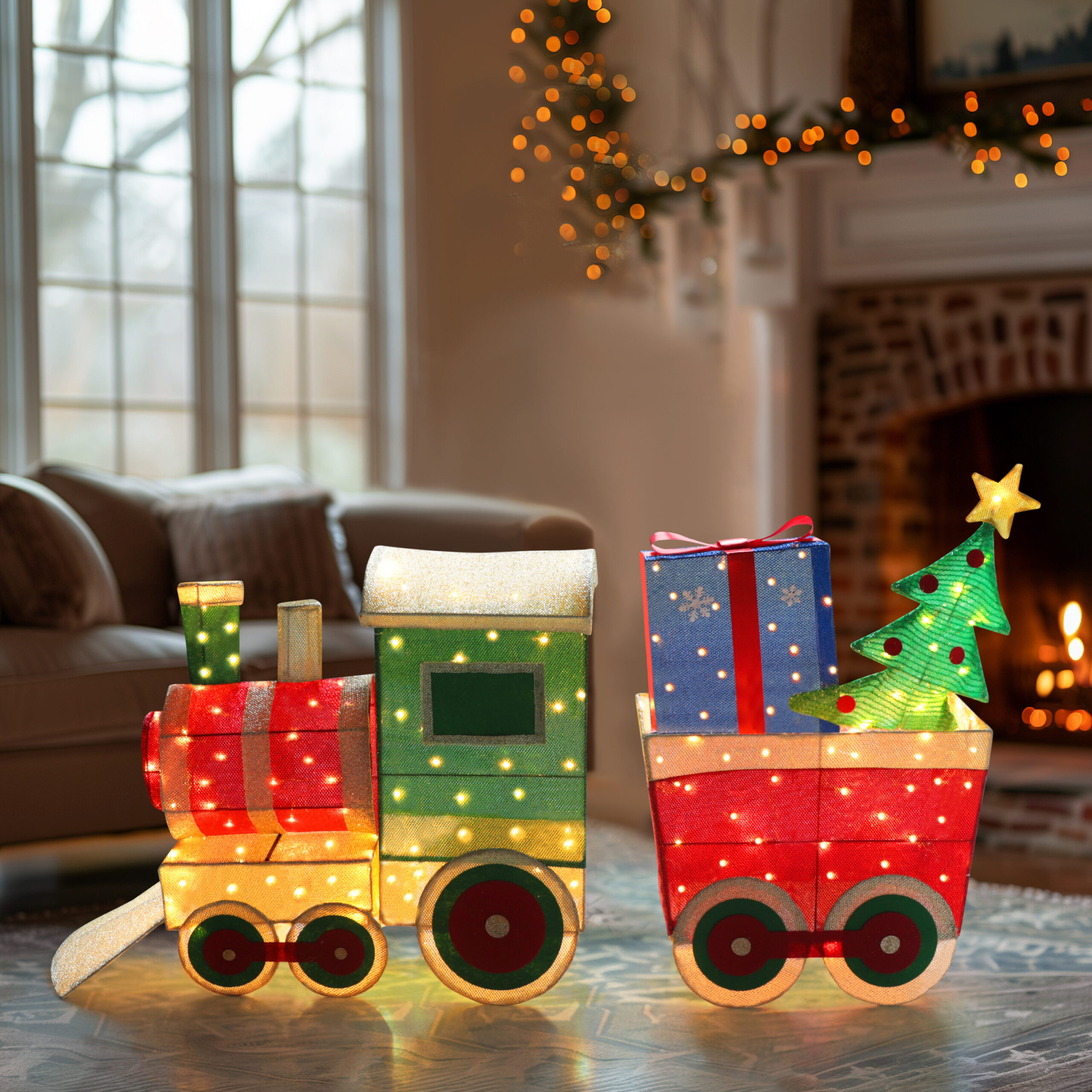 VEIKOUS 28.5-in Freestanding Train set Yard decoration with White LED Lights