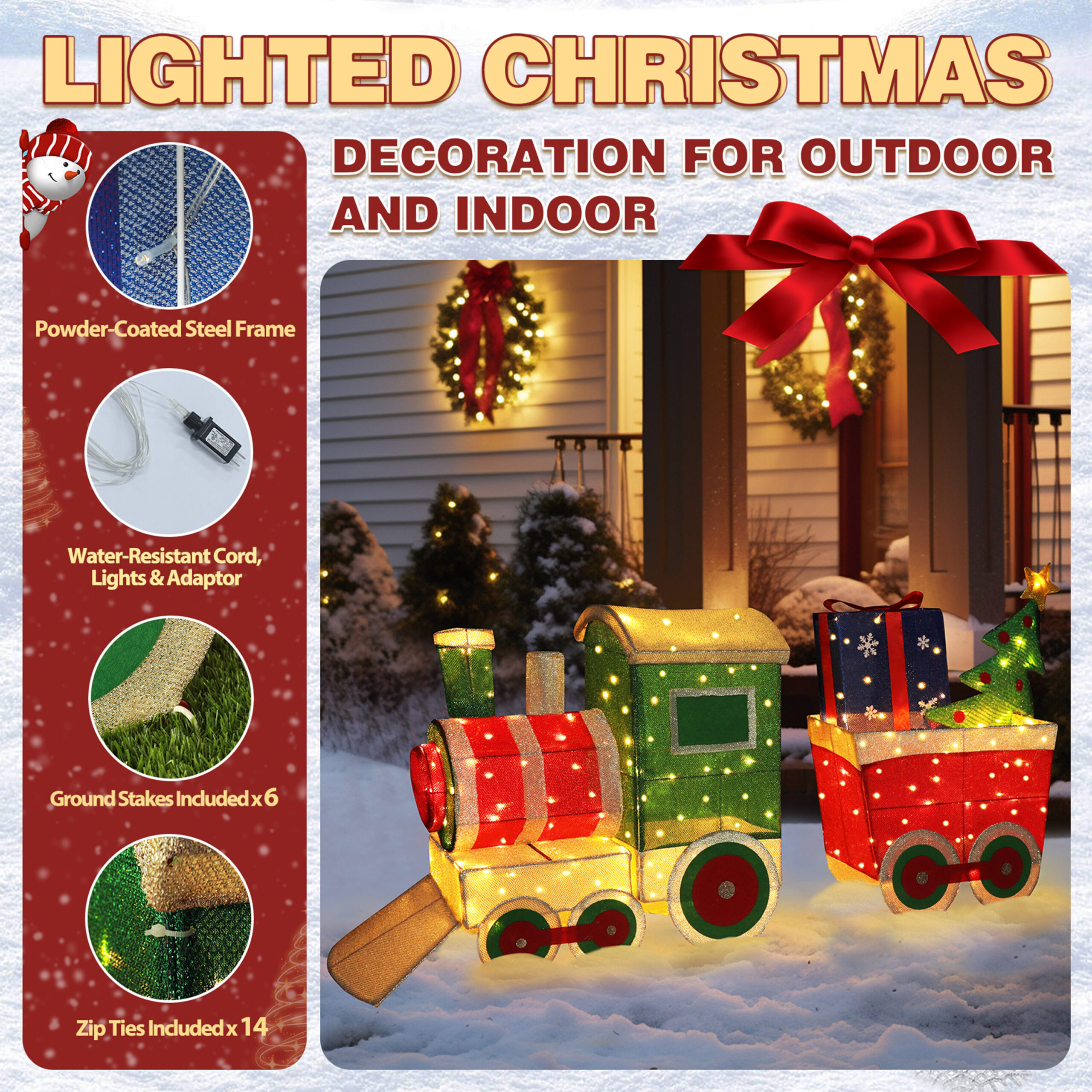 VEIKOUS 28.5-in Freestanding Train set Yard decoration with White LED Lights